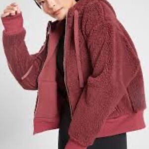 ATHLETA PURPLE REVERSIBLE FLEECE SHERPA HOODED ZIP FRONT JACKET WOMENS SZ XS